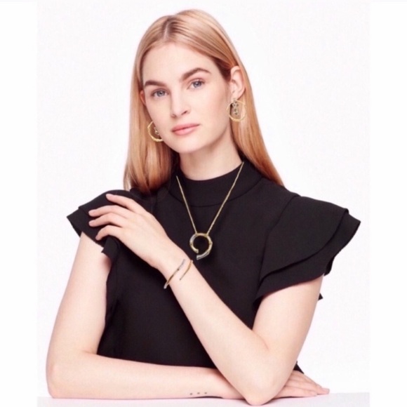 ALEXIS BITTAR • Gold & Silver Crystal Horseshoe Bamboo Pendant Necklace - Picture 4 of 10